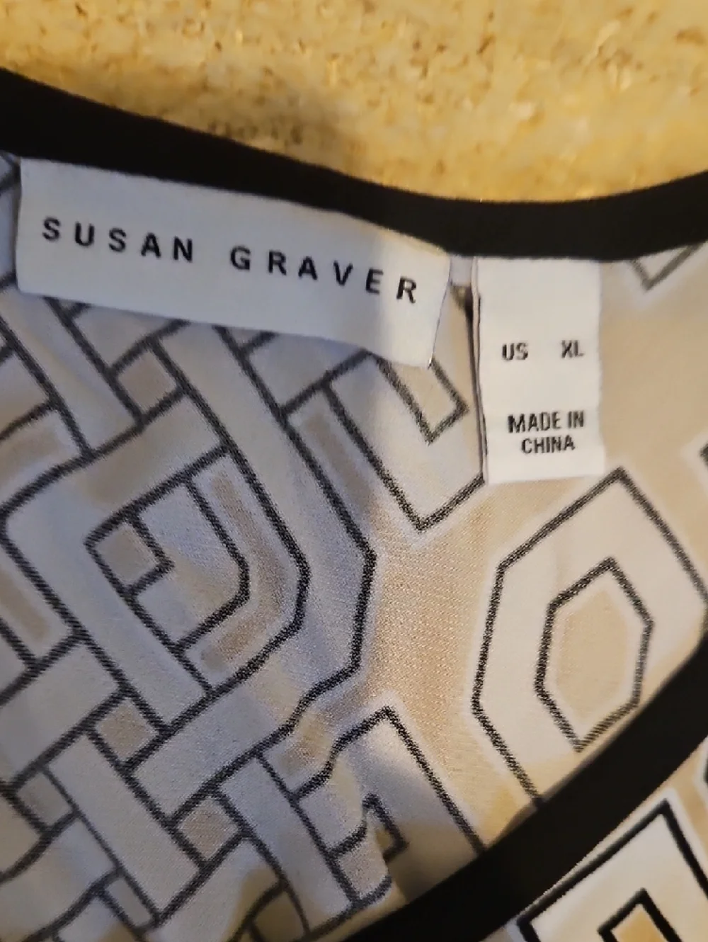 Susan Graver Black and Beige Geometric Print Blouse Tank And Cover Set - Picture 2 of 4